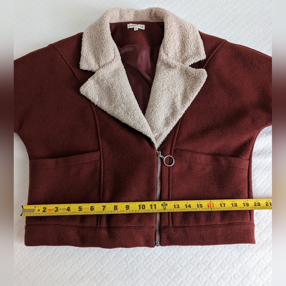 Moon River Maroon Dark Red Burgundy Wool Blend Moto Jacket, size S - Picture 7 of 9